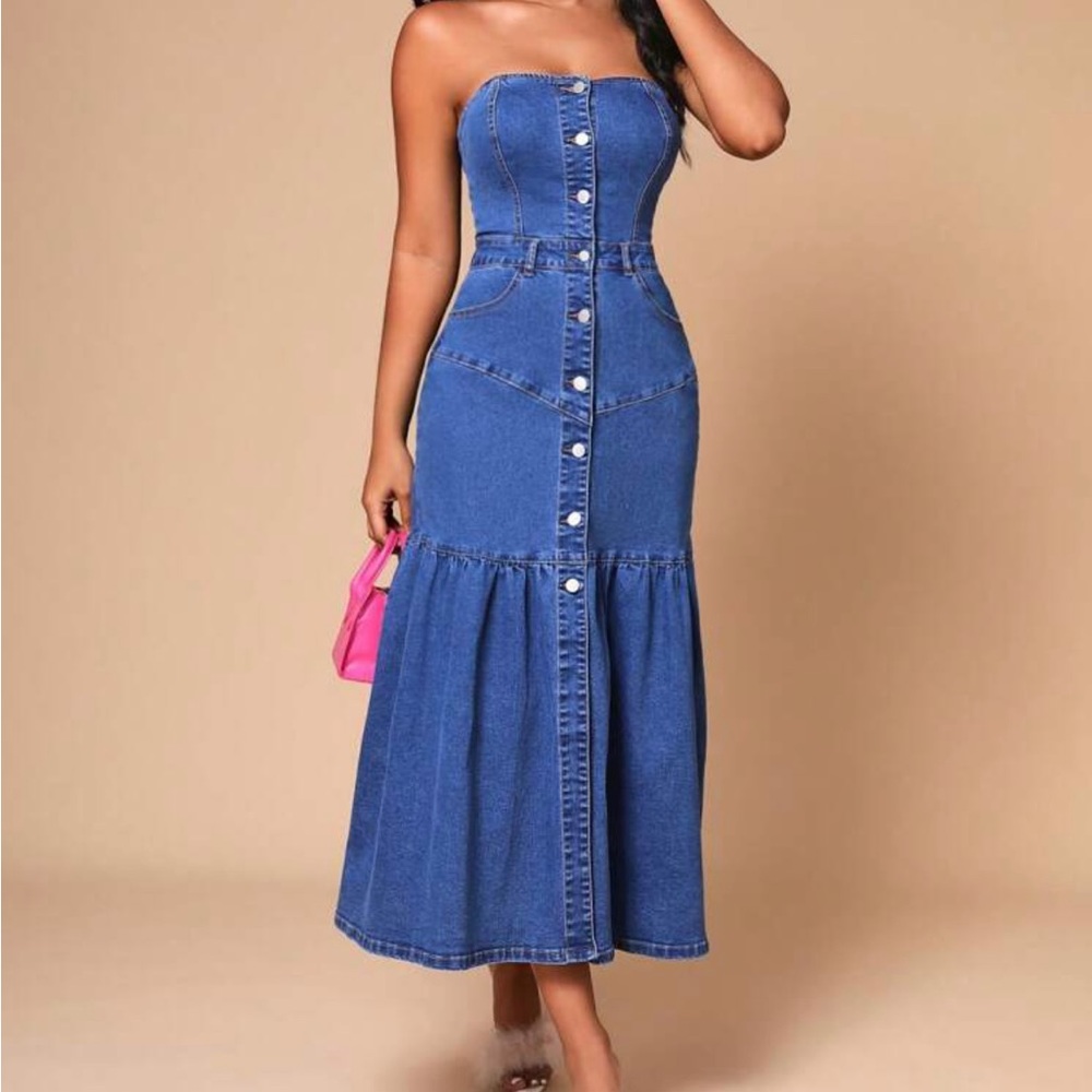 NWT Button Front Tube Denim Dress with belt loops